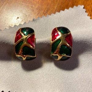 Red green and gold earrings